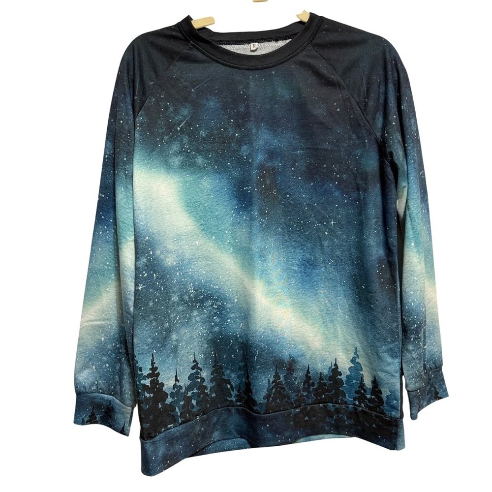 Galaxy Forest Long-Sleeve Shirt M Polyester & Spandex Space Print
